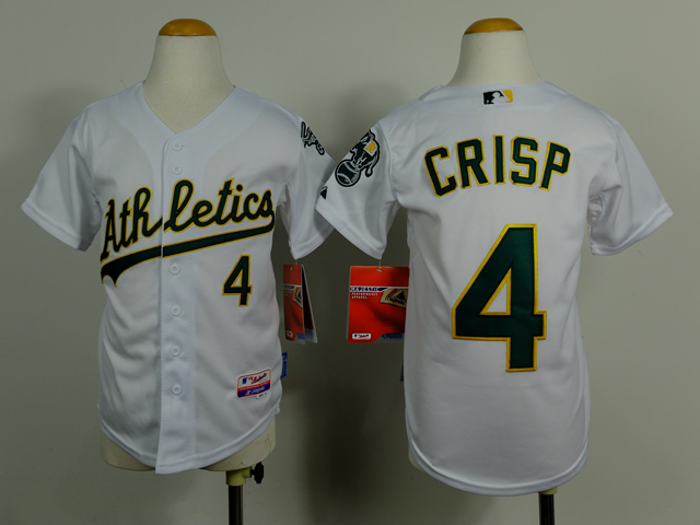 Youth Oakland Athletics 4 Crisp White MLB Jerseys